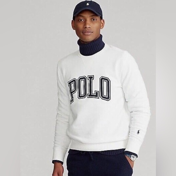 Polo Ralph Lauren White Blue Spellout Crewneck Pullover Sweatshirt New XLTall - Picture 1 of 9